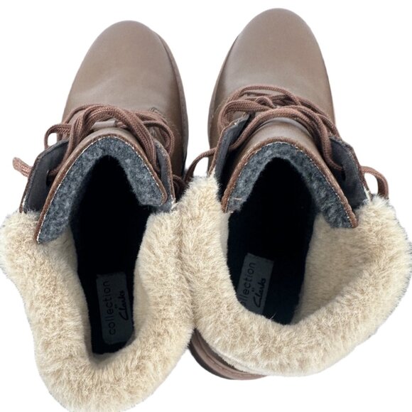Clarks Mahogany Leather Faux Fur Trim Wedge Boots 8.5 - Picture 5 of 8